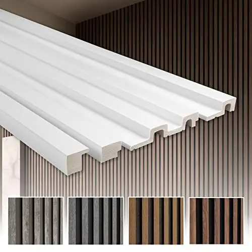 Produktbild: HEXIM Lamellenwand HDPS Polystyrol - Lamellen Wandverkleidung Akustikpaneele Wandpaneele Holz Imitat - (Muster - weiß) Wand Panel Akkustikpanellen
