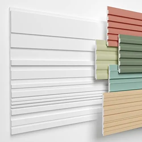 Produktbild: HEXIMO Lamellenwand (1.84 m²) aus XPS - Lamellen Wandpaneele Lamellenverkleidung Akustikpaneele weiß (4 Paneele, HLM-8-01 weiß) Paneele Wandleiste Platten Wand Deko