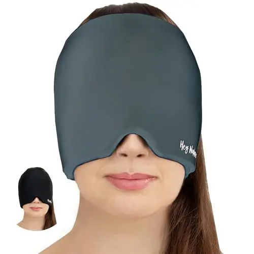 Produktbild: Hey Nature Migräne Maske, kühlende Schlafmaske - schnelle, natürliche Hilfe bei Migräne, Kopfschmerzen, Sinusitis, Ohrenschmerzen & geschwollenen Augen. Kalt & warm anwendbar. Kühlpads für den Kopf.