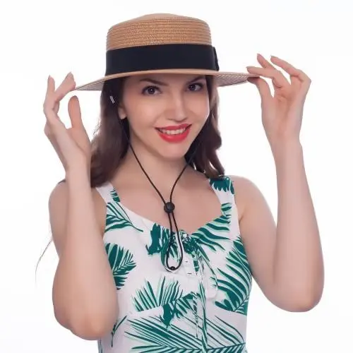 Produktbild: HEYANN Damenhut Sommer, 57-58cm Damenhut Sonnenhüte Frauen Panama Strohhut Hut Herren Damen Stroh Boater Hut Faltbarer Sonnenhut mit Sommer Damenhut für Urlaub (Khaki-L)