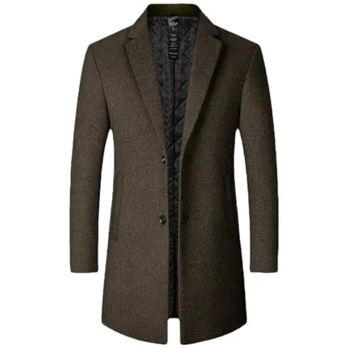 Produktbild: HEYDHSDC Herbst Winter Herren Wollmantel Wollmischungen Warm Stehkragen Langarm Trenchjacke coffee Asian L is Eur S