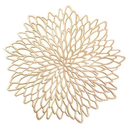Produktbild: HEYOMART 4er Set Rund PVC Platzset Abwaschbar Platzsets Tischsets Rund, Hitzebeständige 38cm Platzdeckchen Abwaschbar rutschfest Platzteller Gold Ideal für Weihnachten Hochzeit Küche Party, Gold