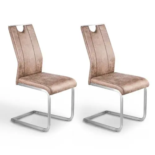 Produktbild: HeYork 2er Set Freischwinger Schwingstuhl - Braun, Metallgestell, Esszimmerstuhl, Küchenstuhl, Belastbarkeit 120kg