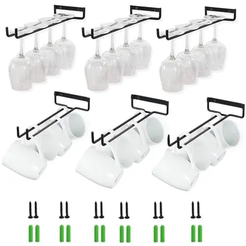 Produktbild: HEYOUTH Weinglashalter, Gläserhalter Hängend, 6 Stück 30cm, Schwarz, Hält 4-6 Weingläser, mit Schrauben & Dübeln für Familie, Restaurant, Hotel, Bar