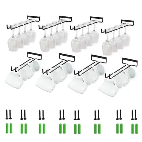 Produktbild: HEYOUTH Weinglashalter,Gläserhalter Hängend,Gläserhalter,8 Stück 30cm Gläserhalter zum Aufhängen Eins Hält 32-48 Weingläser, mit Schrauben & Dübeln für Familie Restaurant Hotel bar,Schwarz