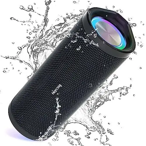 Produktbild: HEYSONG Bluetooth Lautsprecher mit Licht, Musikbox Tragbarer Bluetooth Box mit IPX7 wasserdicht, 360° Stereo Sound, Satter Bass, 40h Akku, Kabelloser Lautsprecher mit TF für Zuhause, Draußen, Garten