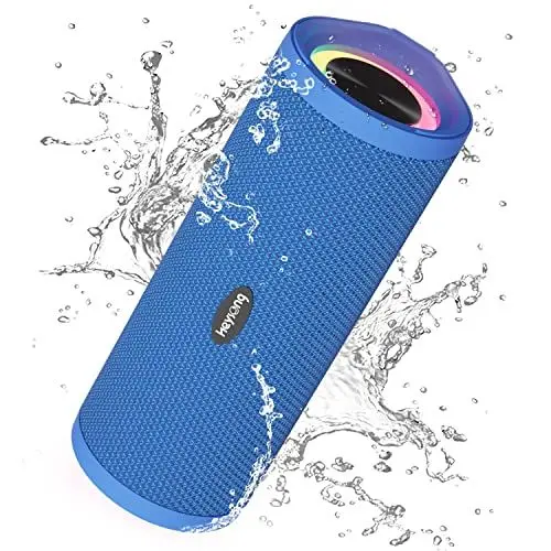 Produktbild: Heysong Bluetooth Lautsprecher mit Licht, Musikbox Tragbarer Bluetooth Box mit IPX7 wasserdicht, 360° Stereo Sound,Satter Bass, 40h Akku, Kabelloser Lautsprecher mit TF für Zuhause,Draußen,Garten-Blau