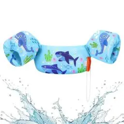 Produktbild: HeySplash Kinder Schwimmflügel, Cartoon Design 2-6 Jahre Kinder Schwimmreifen Sicher Kein Aufblasen Schwimmgürtel mit Sicherheitsverschluss für Jungen und Mädchen Schwimmtrainer, Haiblau