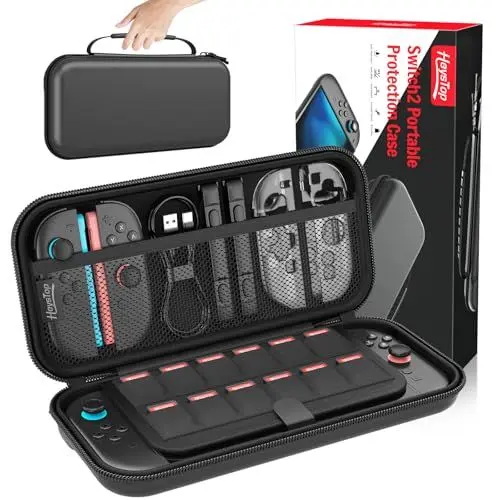 Produktbild: HEYSTOP Switch 2 Tasche Kompatibel mit Nintendo Switch 2 Konsolenzubehör, Neuestes Modell 2025, Switch 2 Tragetasche Hülle Protective Carrying Case für Switch 2 mit Weichem Innenfutter und Netzfach