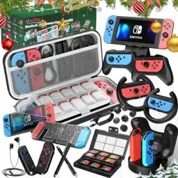 Produktbild: HEYSTOP Switch Zubehör 27 in 1 Kompatibel mit Nintendo Switch Konsole,Switch Zubehör Geschenk Bundle mit Switch Tasche,Switch Hülle,Switch Schutzfolie,Griffladestation,Spiele Aufbewahrung,Schwarz