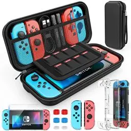 Produktbild: HEYSTOP Tasche Kompatibel mit Nintendo Switch Zubehör mit Hülle Transparent Kompatibel mit Nintendo Switch Schutzfolie Daumen Kappen Kompatibel mit Nintendo Switch Konsolen Zubehör.