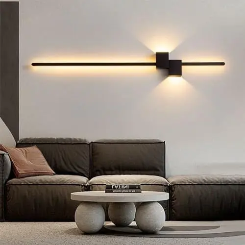 Produktbild: HEYUN LED Wandleuchte Innen Modern Wandlampe Kreative Einfach Lange Wandleuchten Mit Fernbedienung Stufenlos Dimmbar Für Schlafzimmer Wohnzimmer Flur Treppenhaus(Schwarz,120cm)