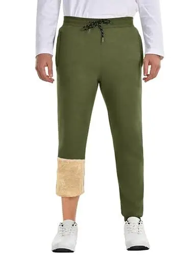 Produktbild: HFDWYJ Jogginghose Herren Baumwolle Lang Thermo Dicke Warme Winter Hosen Fleece Gefütterte Sporthosen Reißverschlusstaschen Armeegrün XXL