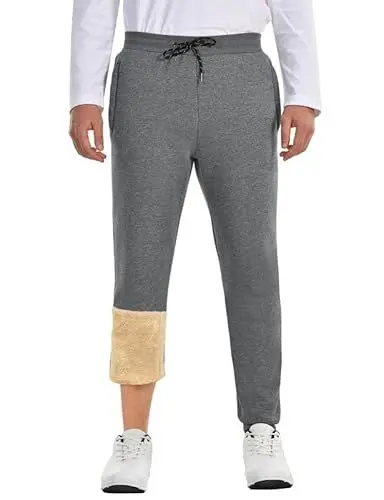 Produktbild: HFDWYJ Jogginghose Herren Baumwolle Lang Thermo Dicke Warme Winter Hosen Fleece Gefütterte Sporthosen Reißverschlusstaschen Dunkelgrau XXL