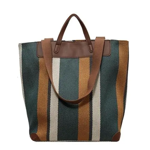 Produktbild: HFLZBRO Damen Arbeitstasche Tote groß – Segeltuch Umhängetasche für Büro & Alltag, Schultertasche mit viel Stauraum, Braun/Blau