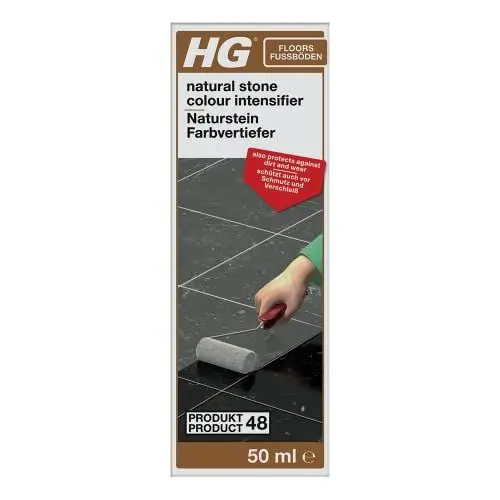Produktbild: HG Naturstein Farbvertiefer, professionelles Produkt, vertieft und frischt die die Farbe von Granit und anderem Naturstein auf, wirk gegen Schmutz und Flecken durch Flüssigkeiten - 50 ml