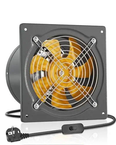 Produktbild: HG Power 200mm Abluftventilator 980m³/h Badlüfter Leiser mit Rücklaufklappe Leistungsstarke Wandventilator mit EU-Stecker für Küche Badezimmer Garage Untergeschoss, Grau