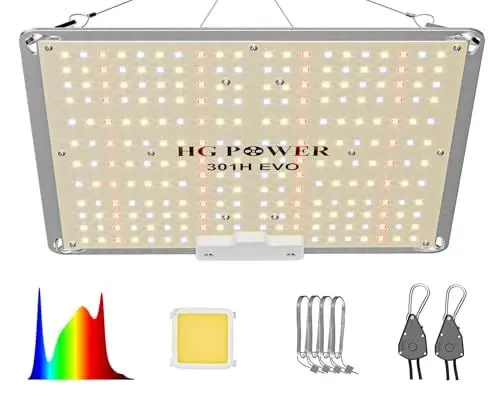 Produktbild: HG Power LED Grow Lampe 100W – Blüte Pflanzenlampe Led Vollspektrum, Dimmbar, LM301H EVO Dioden, 6500K LED Grow Light Energieeffizient, Wachstumslampe für Zimmerpflanzen Gemüse Growzelt