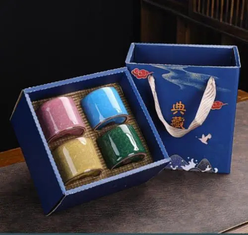 Produktbild: HGDESIGN Porzellan Teetassen Set Espressotasse Kaffeetassen Keramik Retro Tee Becher Chinesischen Japanischen Kung-Fu-Tee hitze-Sake-Becher 5er-Set Geschenke (B)