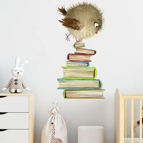Produktbild: HGDESIGN® Wandtattoo Wandaufkleber Eule auf Bücher Buch Kinderzimmer Babyzimmer Arbeitszimmer Wohnzimmer Schlafzimmer Kind Baby Junge Mädchen Wandsticker Selbstklebend Wanddeko (D)