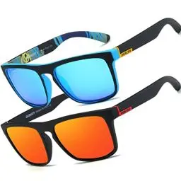 Produktbild: HGDGears Polarisierte Brille für Herren und Damen, Autofahren, Radfahren, Angeln, Retro-Sonnenbrille, UV-Schutz, B-2er-Pack (Rot+Blau