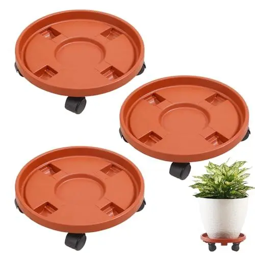Produktbild: Hggzeg Pflanzen-Caddy mit Rädern, robuster, rostfreier Blumentopfwagen, runder Topfpflanzenständer, Mover für drinnen und draußen, Hausgartengeräte (30 cm)