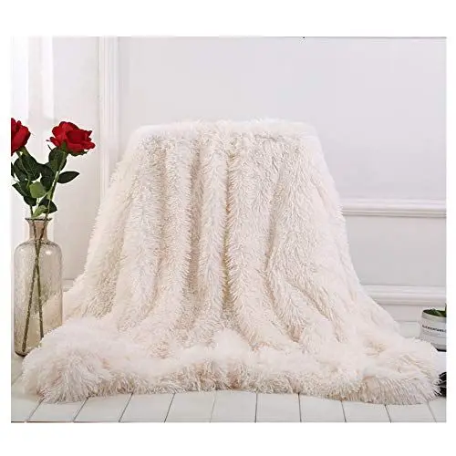 Produktbild: Hggzeg Superweiche, lange, zottelige Überwurfdecke, elegantes, gemütliches Kunstfell, dekorative Überwurfdecke für Couch, Stuhl und Bett (Weiß, 130 x 160 cm)