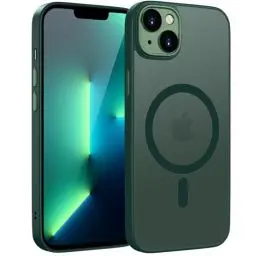Produktbild: HGH Magnetisch Hülle für iPhone 13 6,1 Zoll Kompatibel mit MagSafe Kabellosem Laden, Durchscheinende Matt Handyhülle für iPhone 13 Dünn Stoßfest Schutzhülle kameraschutz für iPhone 13 Case-Dunkel Grün