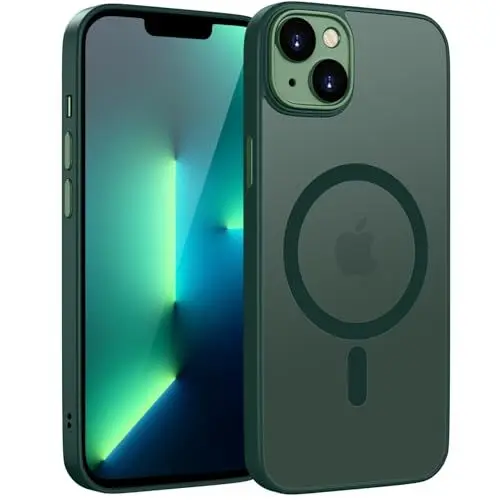 Produktbild: HGH Magnetisch Hülle für iPhone 13 6,1 Zoll Kompatibel mit MagSafe Kabellosem Laden, Durchscheinende Matt Handyhülle für iPhone 13 Dünn Stoßfest Schutzhülle kameraschutz für iPhone 13 Case-Dunkel Grün