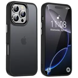 Produktbild: HGH Matt Hülle für iPhone 16 Pro, Stoßfest FallSchutz Handyhülle, Mattierte Durchscheinende Rückseite Schutzhülle, Anti-Fingerabdruck Case Handyhülle für iPhone 16 Pro 6,3 Zoll (Schwarz)