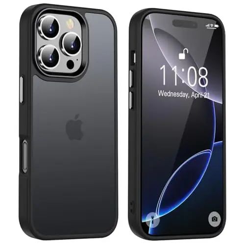 Produktbild: HGH Matt Hülle für iPhone 16 Pro, Stoßfest FallSchutz Handyhülle, Mattierte Durchscheinende Rückseite Schutzhülle, Anti-Fingerabdruck Case Handyhülle für iPhone 16 Pro 6,3 Zoll (Schwarz)