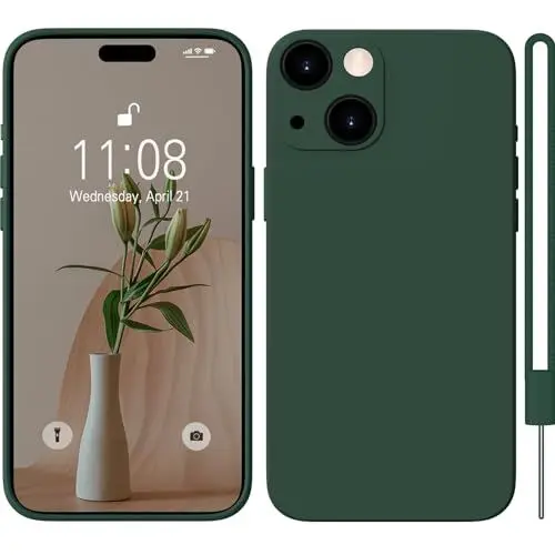 Produktbild: HGH für iPhone 15 Hülle Silikon, Handyhülle für iPhone 15 Case Ultra Dünne Rundumschutz mit Weichem Microfiber-Innenfutter Stoßfeste Kratzfest Schutzhülle für iPhone 15 - Dunkel Grün