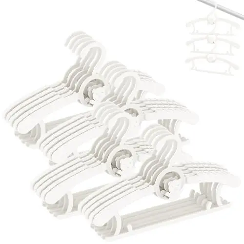 Produktbild: HGYZE Baby Kleiderbügel Kinder Antirutsch, 29-37cm Ausziehbare Kinderkleiderbügel mit Hosenständer, Kunststoff & Stapelbare Mitwachsende Kid Hanger Ideal für Kinderbekleidung, 20 Stück Babybügel Weiß