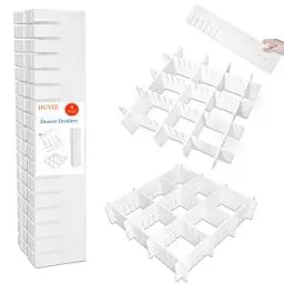 Produktbild: HGYZE Schubladentrenner Verstellbar 9cm Hoch, Schubladenteiler 42cm länge, Weiß Schubladen Organizer Ordnungssystem, 8er-Set Kunststoff Trennwand Schublade für Besteck, Küche, Schlafzimmer, Kommode