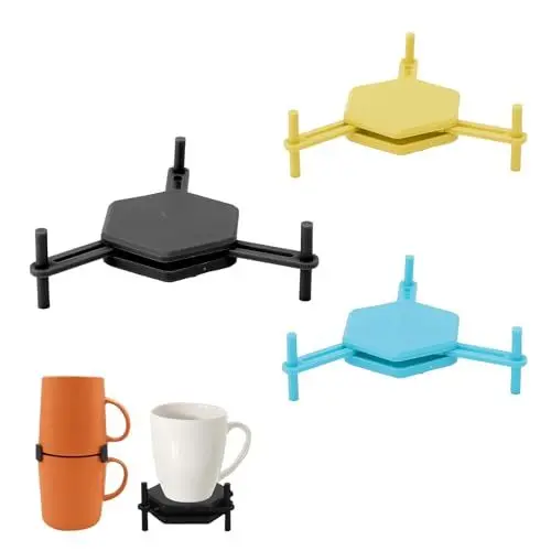Produktbild: HhBdy 3 Stücke Tassen Organizer Tassenhalter Stapelbare Tassenaufbewahrung Küchenschrank Organizer Tassenstapler,Affeetassen Organizer Stapelbar Gadget für Teetassen Kaffeetassen