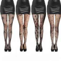 Produktbild: 4 Paar Netzstrumpfhose Schwarz Halloween Spinnen Strumpfhose Damen Netzstrumpfhose Dunkle Alternative Schlangennetzstrumpfhose Vintage Halloween Kostüm Accessoires Tag Der Festival Karneval Strümpfe