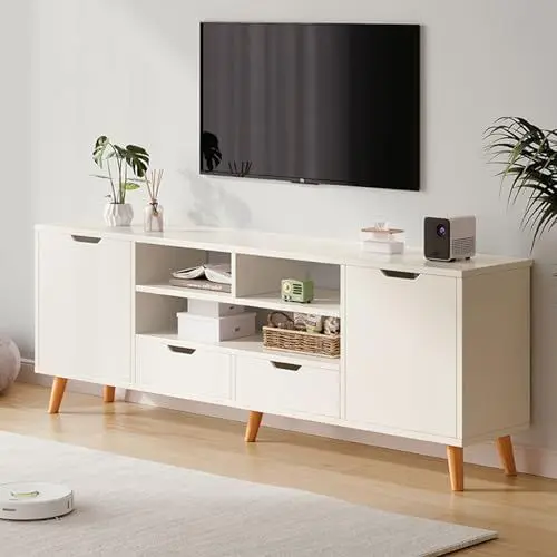 Produktbild: HHCTEBEC Nordischer Fernsehschrank Modern Schlicht für Schlafzimmer Wohnzimmer Zuhause Kleine Wohnung Couchtisch Fernsehschrank mit Offenen AblagefäChern für 30-55-Zoll-Fernseher,B3
