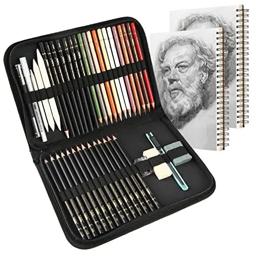 Produktbild: hhhouu Farbige Kohlestiften Set,Professionelle Skizze Stift Werkzeuge mit Papierwischer, Knetbarer Künstler-Radierer,Spitzer. Für Künstler, Anfänger, Erwachsene, Teenager BW-CPS-N01
