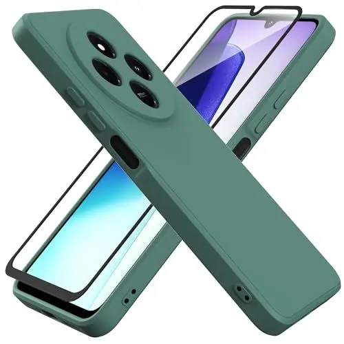 Produktbild: HHUIWIND Hülle Kompatibel mit Xiaomi Redmi 14c 4G / Redmi A4 5G (6,88 Zoll) mit 9D Schutzfolie,Handyhülle Liquid Silikon Weiche TPU Stoßfeste Case SchutzHülle - Dunkelgrün