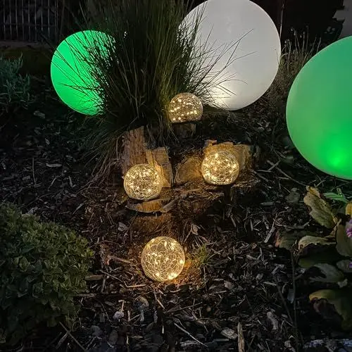 Produktbild: HI 4er Set LED Solar Crackle Glas Lampen Solarbeleuchtung mit Erspieß