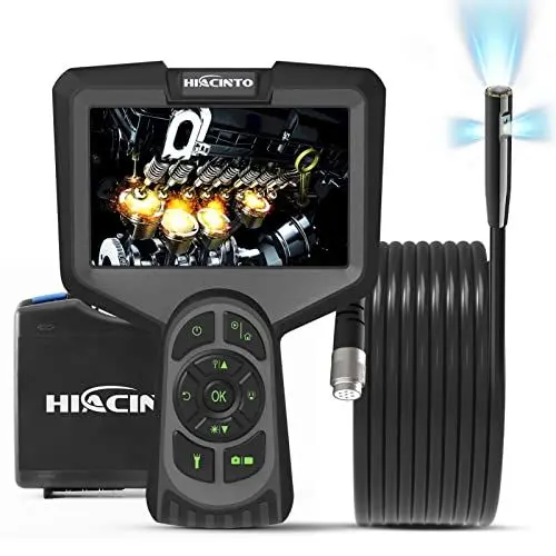 Produktbild: Hiacinto Endoskopkamera 10m mit Licht, 5-Zoll-IPS- Bildschirm DREI Linsen Endoskop, IP68 Wasserdicht Rohrkamera, 8mm Schlangenkamera, 1080P HD Digital Inspektionskamera, 32GB (Abnehmbares Kabel)