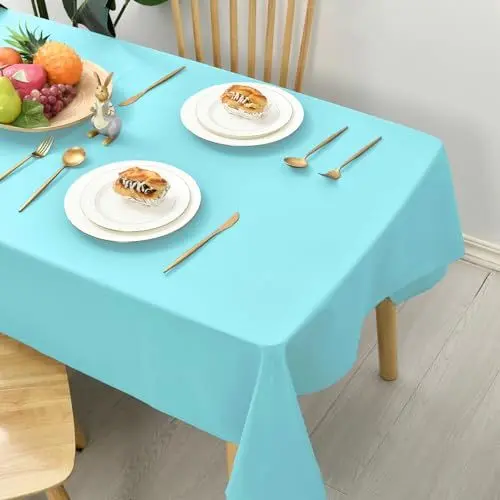 Produktbild: Hiasan Glatt Tischdecke Fleckenabweisend Tischtuch mit Lotuseffekt Leicht Wasserabweisend Tischwäsche, 140x280cm, Aqua