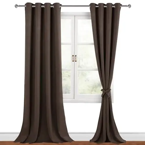 Produktbild: Hiasan Verdunklungsvorhänge Gardinen mit Ösen,Braun Blickdicht Vorhänge,2 Stück,140 x 260 cm (Breite x Höhe),weiche Schiebevorhänge für Schlafzimmer,Wohnzimmer usw.