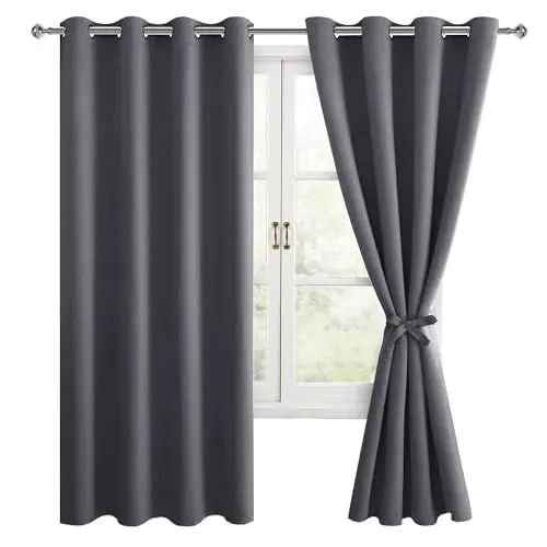 Produktbild: Hiasan Verdunklungsvorhänge Gardinen mit Ösen,Dunkelgrau Blickdicht Vorhänge,2 Stück,140 x 175 cm (Breite x Höhe),weiche Schiebevorhänge für Schlafzimmer,Wohnzimmer usw.