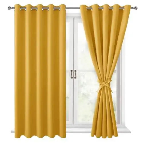 Produktbild: Hiasan Verdunklungsvorhänge Gardinen mit Ösen,Gelb Blickdicht Vorhänge,2 Stück,167 x 137 cm (Breite x Höhe),weiche Schiebevorhänge für Schlafzimmer,Wohnzimmer usw.