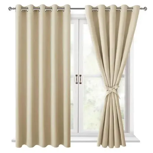 Produktbild: Hiasan Verdunklungsvorhänge Gardinen mit Ösen,Hell beige Blickdicht Vorhänge,2 Stück,167 x 137 cm (Breite x Höhe),weiche Schiebevorhänge für Schlafzimmer,Wohnzimmer usw.