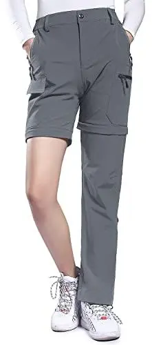 Produktbild: Hiauspor Damen-Zip-Off-Wanderhose-Atmungsaktiv-Trekkinghose Schnell Trockend Abnehmbar Outdoorhose Stretch Funktionshose Sommer Hosen (Hellgrau, L)