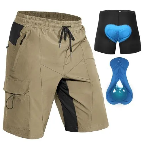 Produktbild: Hiauspor Herren MTB Hose Kurz Gepolstert Mountainbike Hose mit Polster Fahrradhose Herren Atmungsaktiv Radhose Outdoor Schnelltrocknend Radlerhose(Khaki,M)