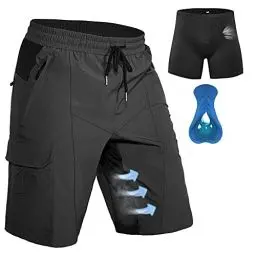Produktbild: Hiauspor Herren MTB Hose Kurz Gepolstert Mountainbike Hose mit Polster Fahrradhose Herren Atmungsaktiv Radhose Outdoor Schnelltrocknend Radlerhose (Schwarz,L)
