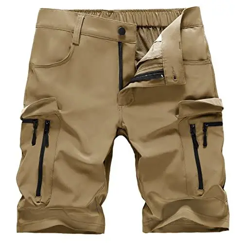 Produktbild: Hiauspor Kurze Hosen Herren Sommer Leichte Cargo Shorts mit 7 Taschen Bermuda Wanderhose Cargohose Herren kurz MTB Hose Radhose Chino Sport Stretch Fahrrad Radlerhose Arbeitshosen(Khaki,L)